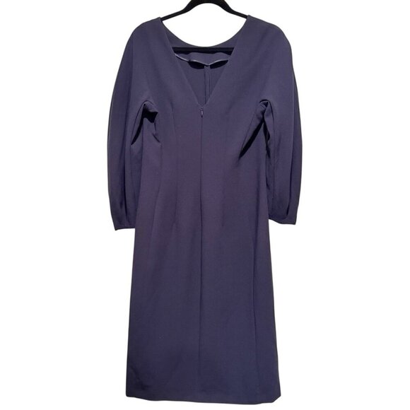 Massimo Dutti Navy Midi Dress Puff Sleeve Old Money Office Siren Womens Size 6 - Picture 7 of 16